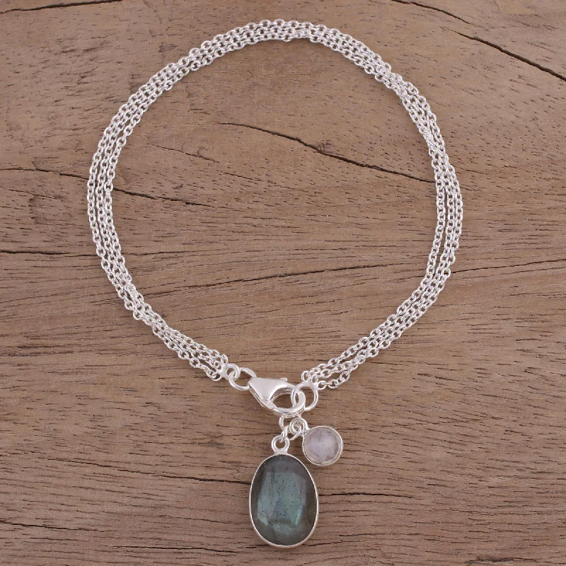 Affordable Luxury Jewelry For Every Occasion Twinkling Harmony Labradorite and Rainbow Moonstone Charm Bracelet from India
