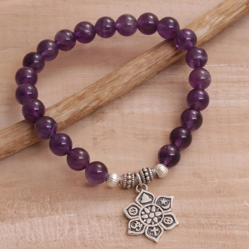 Personalized Jewelry Sale – Unique Gifts At Low Prices Unity Flower Amethyst Religious Beaded Stretch Bracelet from Bali