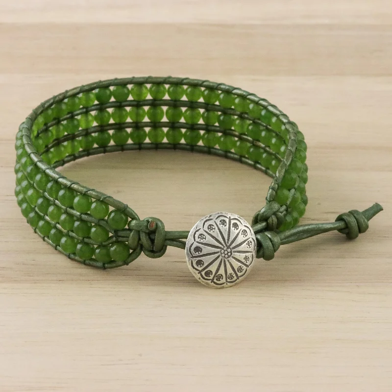 Stunning Jewelry Pieces At The Lowest Prices Ever Verdant Field Green Quartz and Karen Silver Button Wristband Bracelet