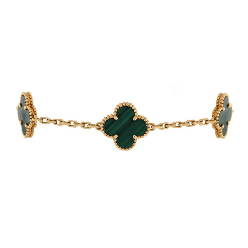 Your Dream Jewelry At Dream Prices Vintage Alhambra 5 Motifs Bracelet 18K Yellow Gold and Malachite