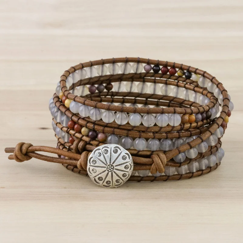 Shop Signature Jewelry Styles At Exclusive Prices Winter Walk Chalcedony and Jasper Beaded Wrap Bracelet from Thailand