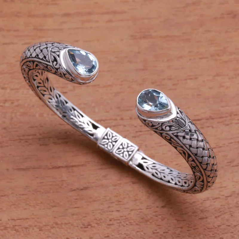 Flash Deals On Fine Jewelry – Shop Before It's Gone Woven Drops Weave Pattern Blue Topaz Cuff Bracelet from Bali