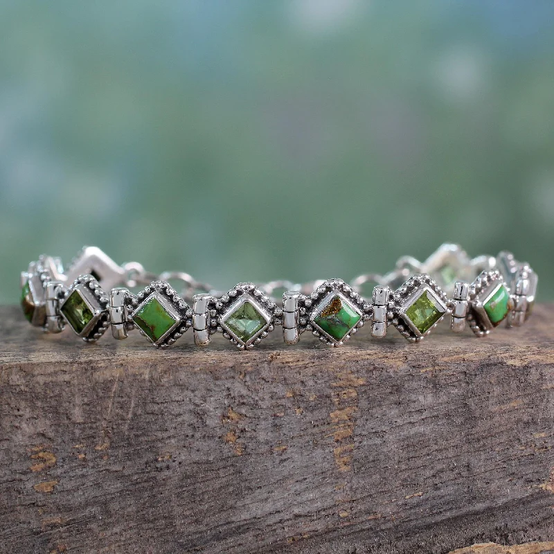 Limited-Stock Jewelry Clearance – Grab Your Favorites Now Bollywood Forest Peridot Turquoise & Silver Bracelet