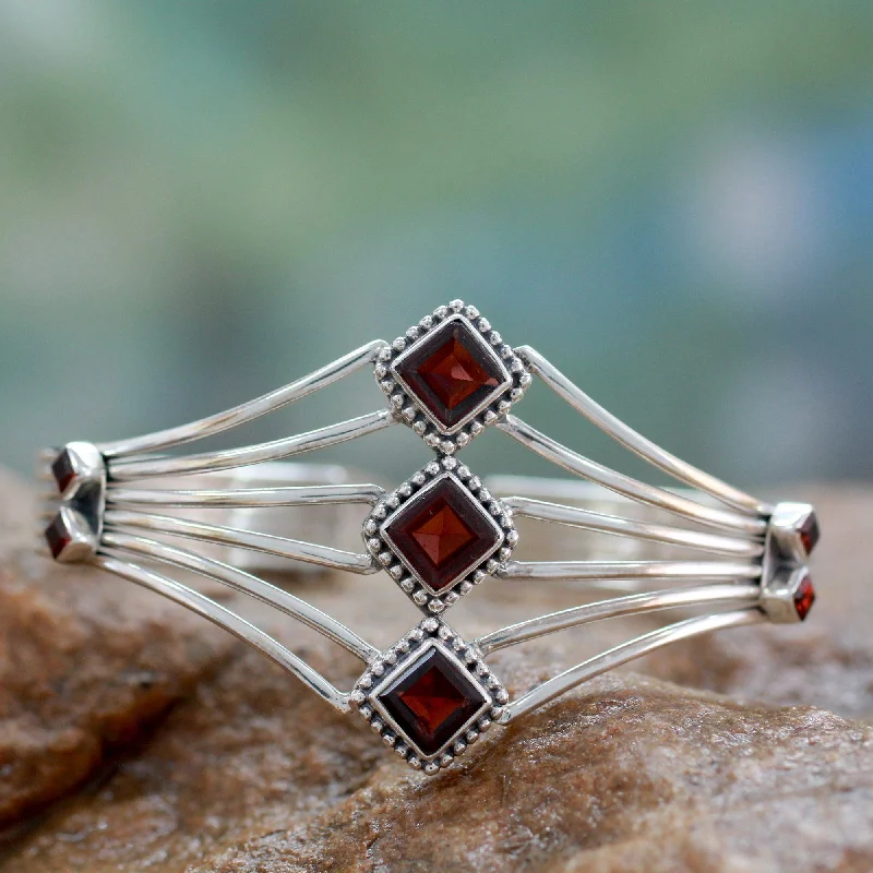 Luxury Jewelry Now At Special Promotional Rates Garnet & Sterling Silver Cuff Bracelet
