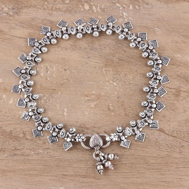 Fashion-Forward Geometric Jewelry For Contemporary Style Geometric Sterling Silver Charm Anklet
