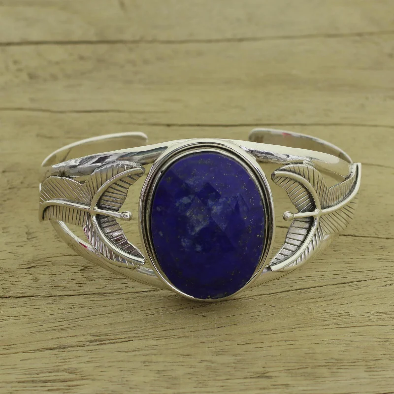Romantic Heart-Shaped Jewelry For Special Gifts Lapis Lazuli & Sterling Silver Cuff Bracelet