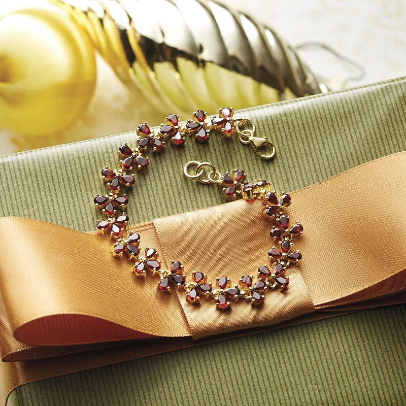 Trending Jewelry Now Available At Exclusive Prices Petals Garnet Gold Plated Link Bracelet