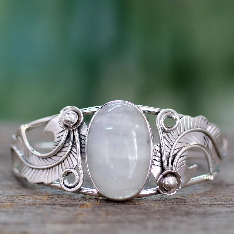 Elegant Rose Gold Jewelry For A Stylish Touch Rainbow Moonstone & Sterling Silver Floral Cuff Bracelet