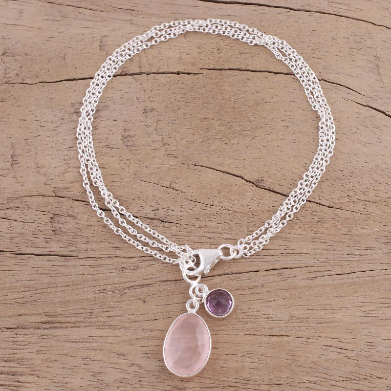 Limited-Time Offer On Elegant Jewelry Pieces Twinkling Harmony Silver Rose Quartz Amethyst Bracelet