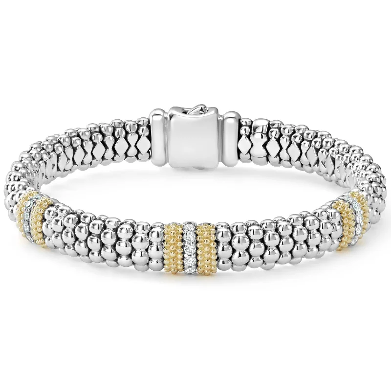Trending Jewelry Styles Now At Limited-Time Discounts Three Station Diamond Caviar Bracelet | 9mm (Size M)