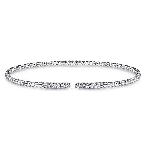 Your Dream Jewelry At Dream Prices – Shop Now 14K White Gold Bujukan Bead Cuff Bracelet with Diamond Pave Bars