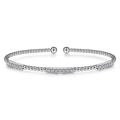 Unique Jewelry Designs Now At Discounted Rates 14K White Gold Bujukan Bead Cuff Bracelet with Diamond Pave Stations