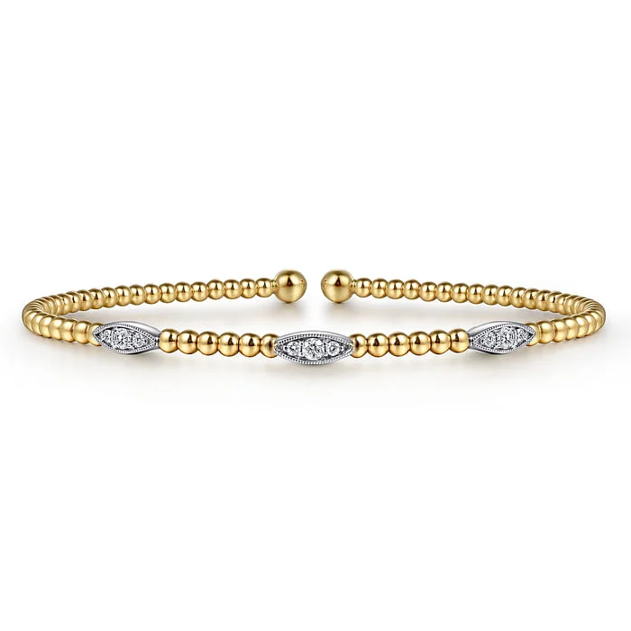 Dainty Floral Jewelry For Feminine Elegance 14K White-Yellow Gold Bujukan Diamond Marquise Stations Bangle