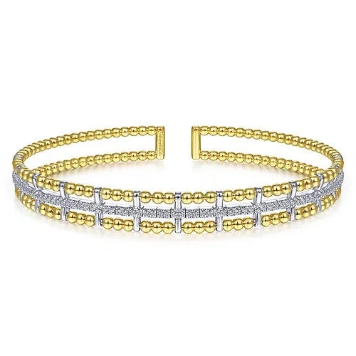 Affordable Gold-Plated Jewelry For Modern Fashion 14K Yellow and White Gold Bujukan Diamond Cuff Bangle