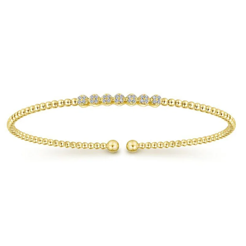 Exclusive Jewelry Bundles At Discounted Prices 14K Yellow Gold Bujukan Bead and 0.13cttw Cluster Diamond Bangle