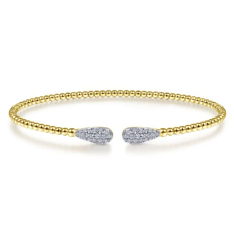 Discover Unique Jewelry With Special Limited-Time Offers 14K Yellow Gold Bujukan Bead Cuff Bracelet with Diamond Pave Teardrops