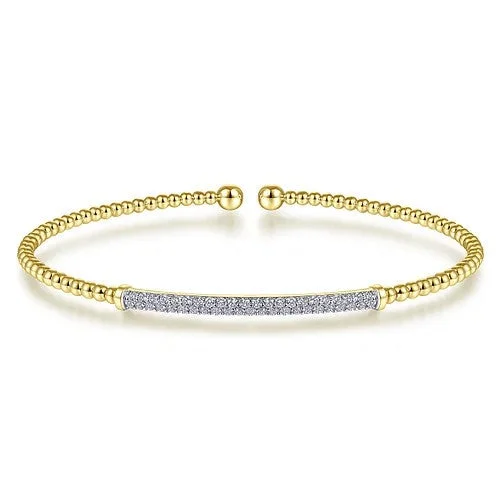 Handmade Pearl Jewelry For Timeless Elegance 14K Yellow Gold Bujukan Diamond Bar Split Bangle