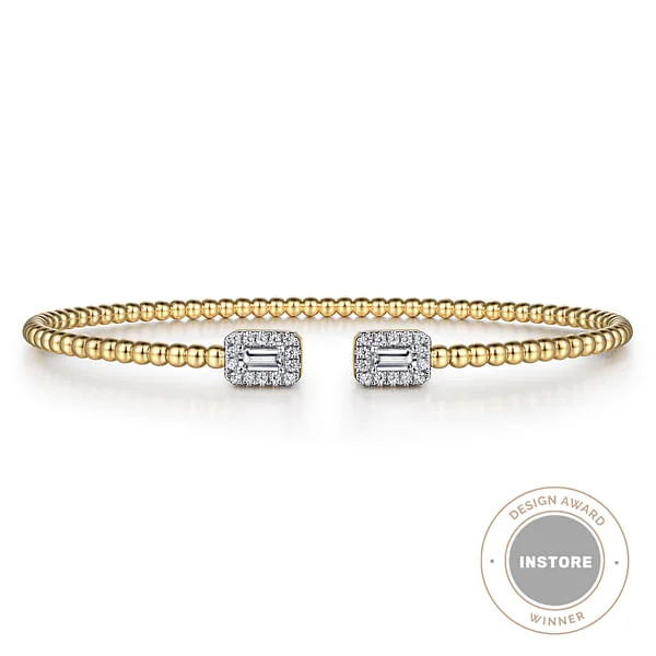 Personalized Jewelry Sale – Unique Pieces At Great Prices 14K Yellow Gold Bujukan Open Cuff Bracelet with Diamond Baguettes