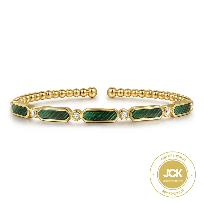 Adjustable Charm Bracelets For A Perfect Fit 14K Yellow Gold Diamond and Malachite Bujukan Bangle