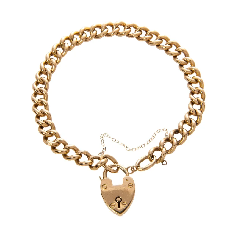 Premium Jewelry, Premium Discounts – Act Fast 18K Gold Heart Padlock Curb Link Bracelet