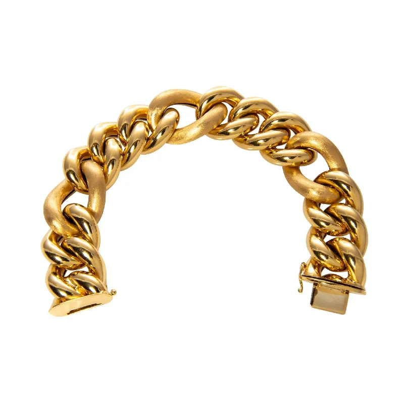 Discounted Luxury Jewelry – Shine Without The Splurge 18K Yellow Gold Italian Mixed Satin & Polished Finish Link Bracelet