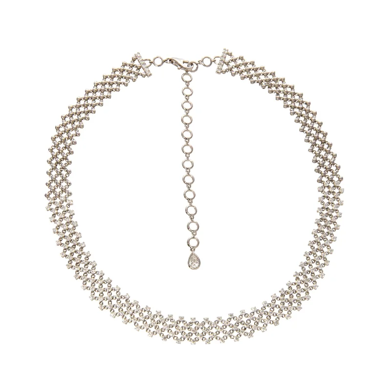Personalized Jewelry At Special Discount Rates 5.0ct Diamond 18K White Gold Mesh Choker Necklace