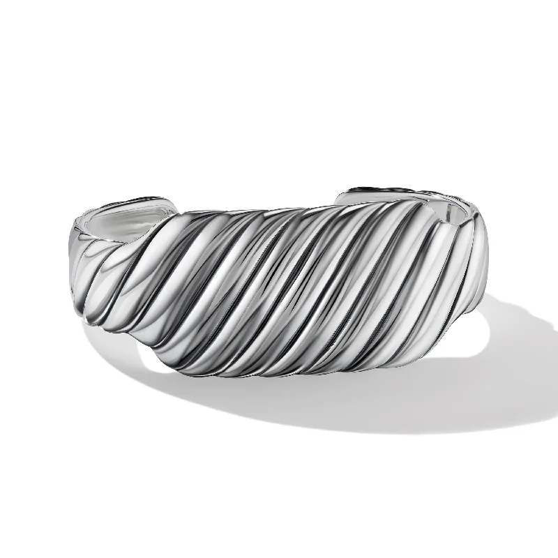 Special Deals On Handcrafted And Designer Jewelry Sculpted Cable Contour Cuff Bracelet in Sterling Silver