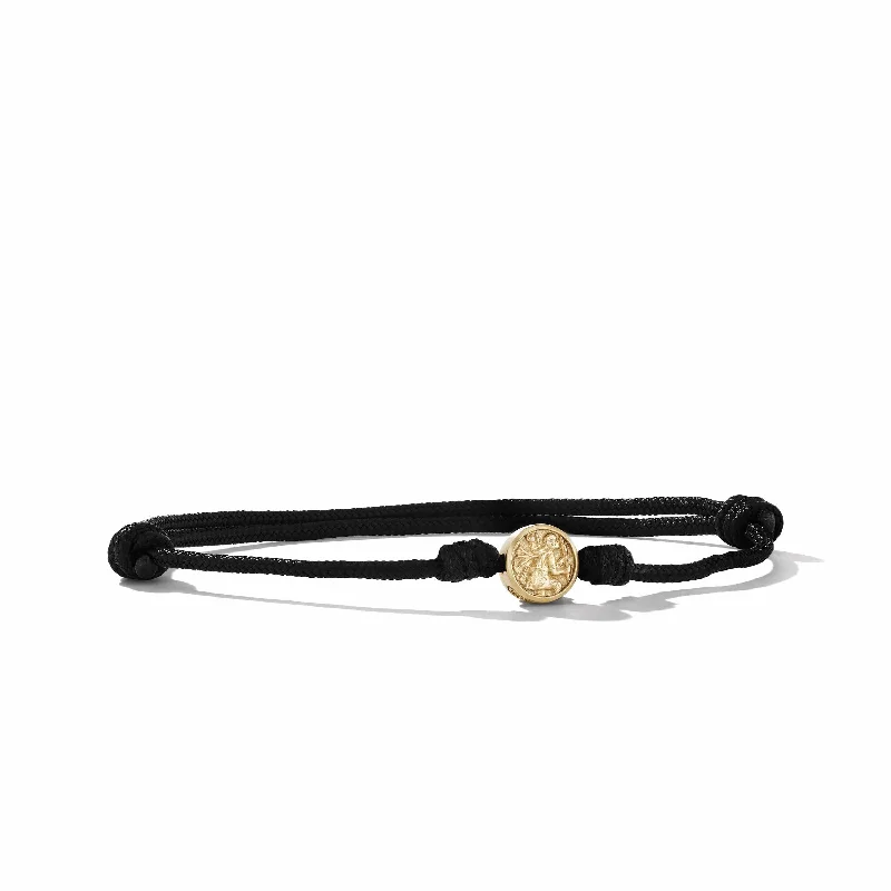 Premium Diamond Jewelry For Unforgettable Moments St. Christopher Black Cord Bracelet with 18K Yellow Gold