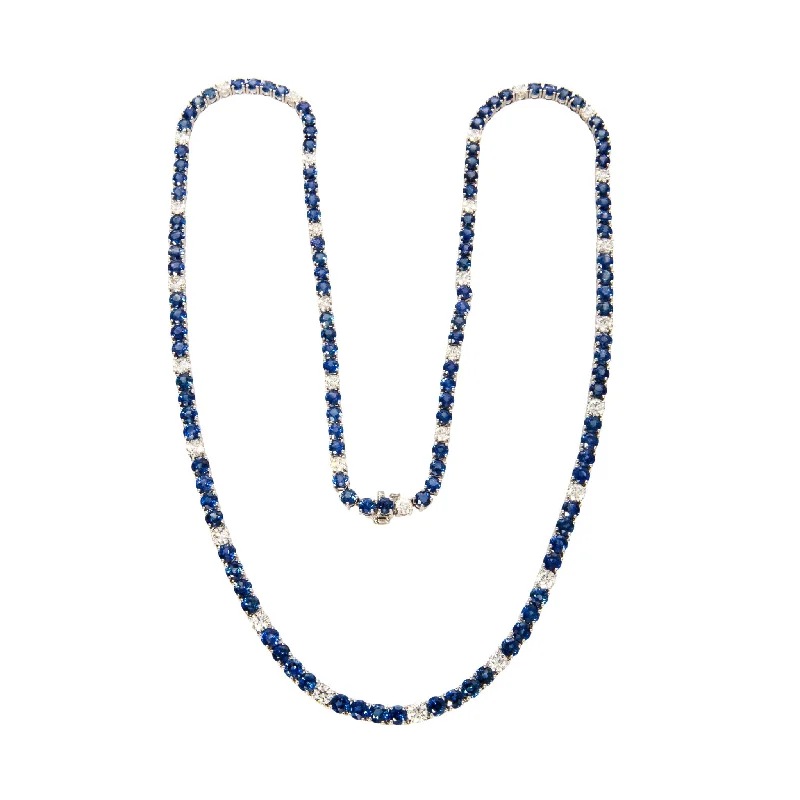 Exclusive Jewelry Sale – Limited-Time Discounts Blue Sapphire & Diamond 18K White Gold Tennis Necklace
