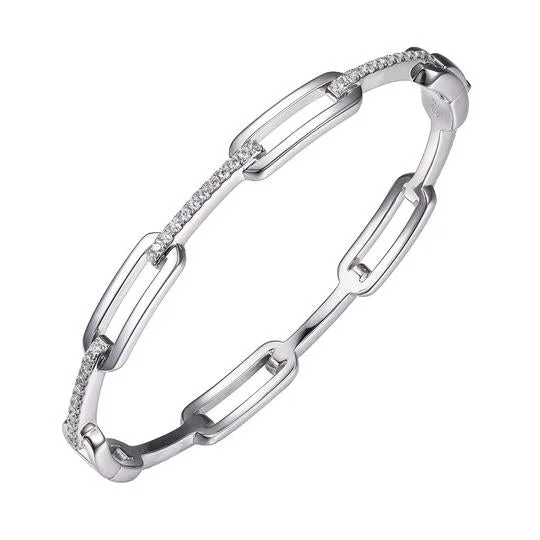 Get Your Favorite Jewelry At The Best Price CZ Rhodium Plated Silver Paperclip Link Bangle