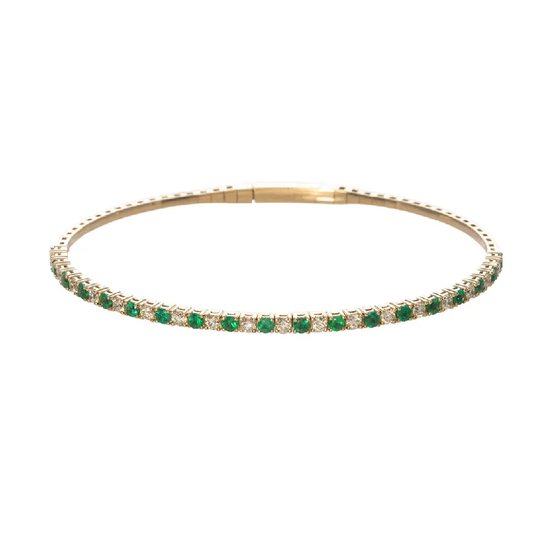 Exclusive Jewelry Sale – Shine For Less Emerald & Diamond 14K Yellow Gold Flexible Bangle