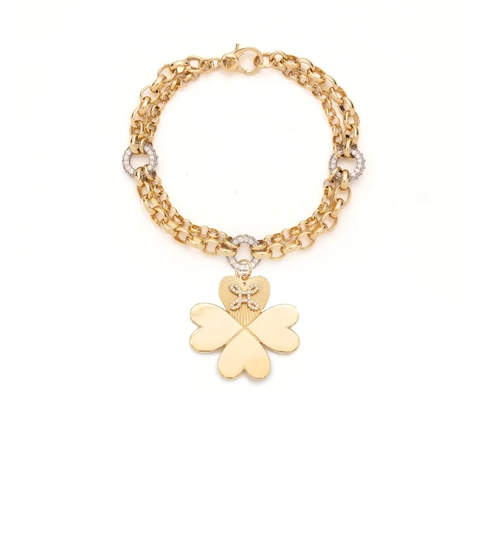 Celebrate Every Occasion With Sparkling Savings Four Heart Clover with Pave True Love Knot : Heavy Mixed Belcher Diamond Bracelet