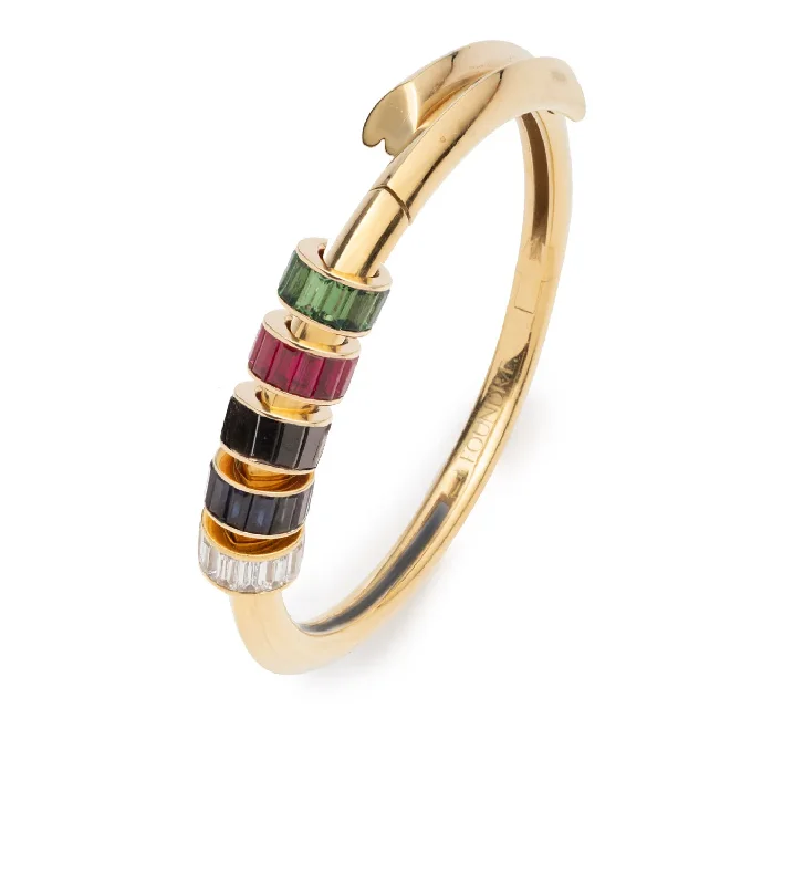 Modern Jewelry At Exclusive Discounts – Shop Today Multi Baguette Gemstone : Heart Beat Strong Heart Bangle