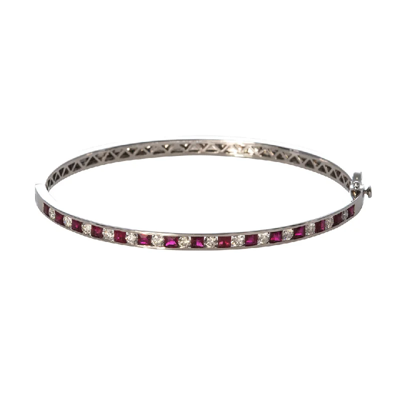 Luxury Jewelry At Unbeatable Discounts Ruby & Diamond Channel Set 14K White Gold Bangle