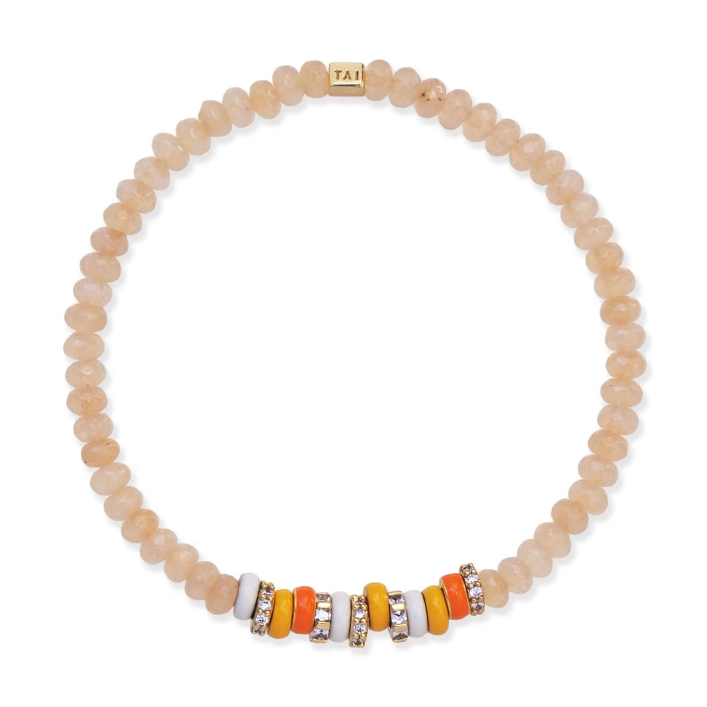 Bestselling Jewelry At Special Promotional Rates TAI Semi-Precious Stretch Bracelet with Colored and CZ Rondelles - Peach Moonstone