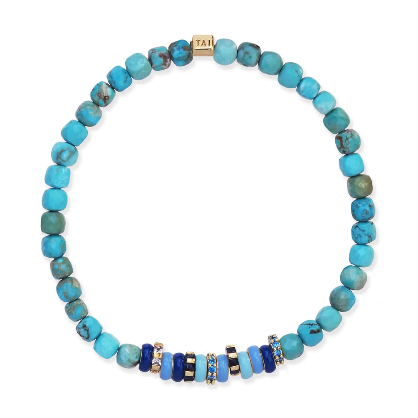 Handcrafted Jewelry Sale – Unique Designs At Low Prices TAI Semi-Precious Stretch Bracelet with Colored and CZ Rondelles - Turquoise