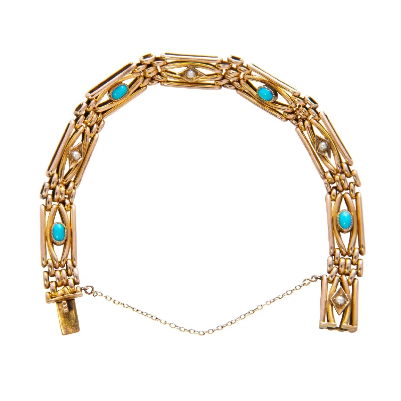 Personalized Engraved Jewelry For Meaningful Gifts Turquoise & Pearl 9K Gold Bracelet