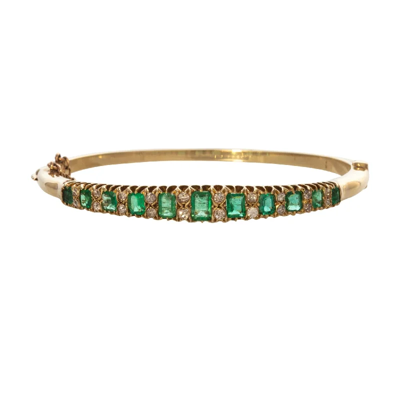 Luxury Handcrafted Jewelry For Elegant Looks Victorian 1.80 Emerald & .60ct Diamond 15K Gold Bangle