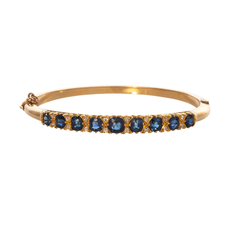 High-Quality Gemstone Jewelry For Special Occasions Victorian 4.0ct Sapphire & Diamond 15K Gold Bangle