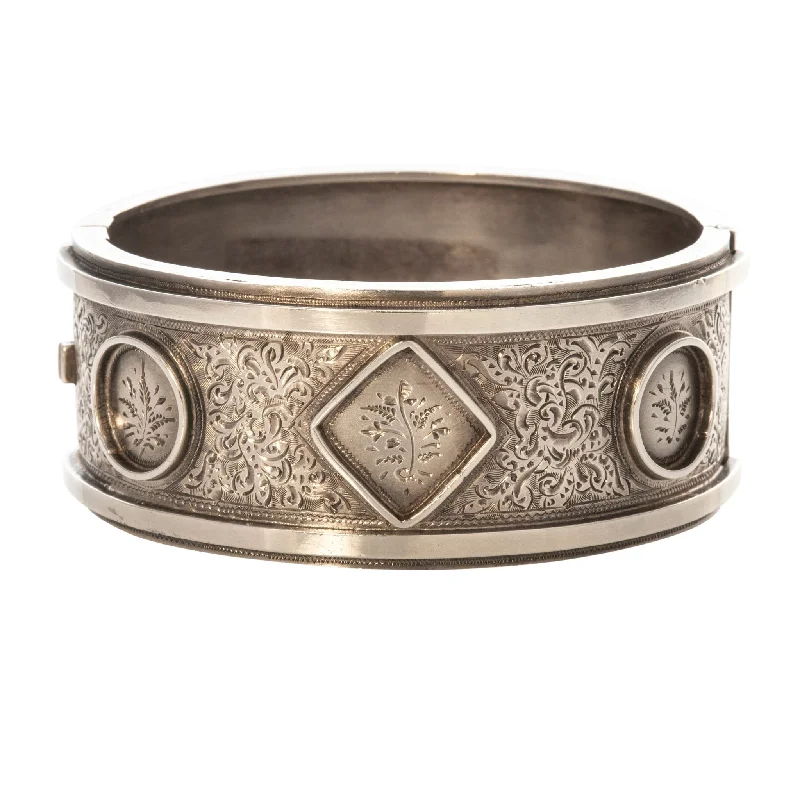 Shop High-Quality Jewelry At Jaw-Dropping Discounts Victorian Engraved Medallion Sterling Silver Bangle