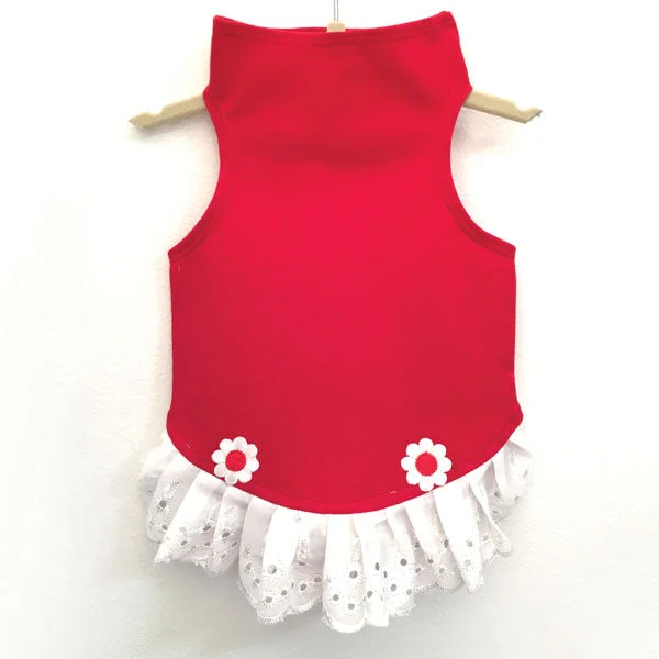 434 Red Jersey Top with Eyelet Trim and Flower Detail Daily Wear Jersey Tee