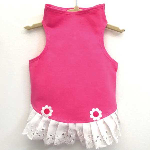 433 Pink Jersey Top with Eyelet Trim and Flower Detail Travel Jersey Tee