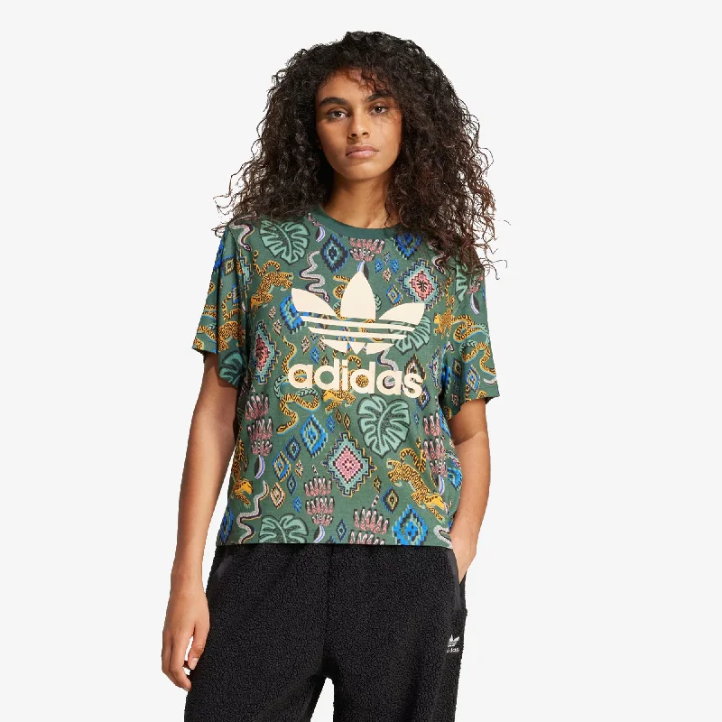 ADIDAS ORIGINALS | x FARM RIO TREFOIL TEE { GREEN Real Fur Shearling Chenille