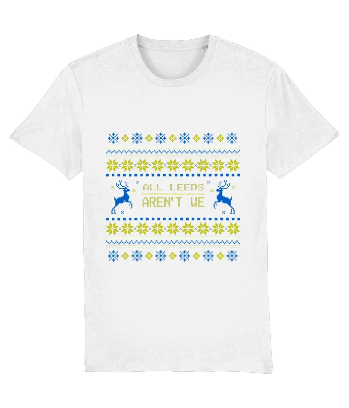 All Leeds Aren't We Christmas T-shirt Blue and Yellow Women Graphic Embroidered Appliqued