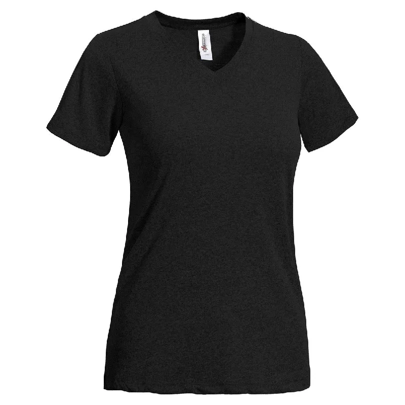 Expert Women's Black Short Sleeve Natural Feel Jersey V-Neck Trendy Jersey Shirt