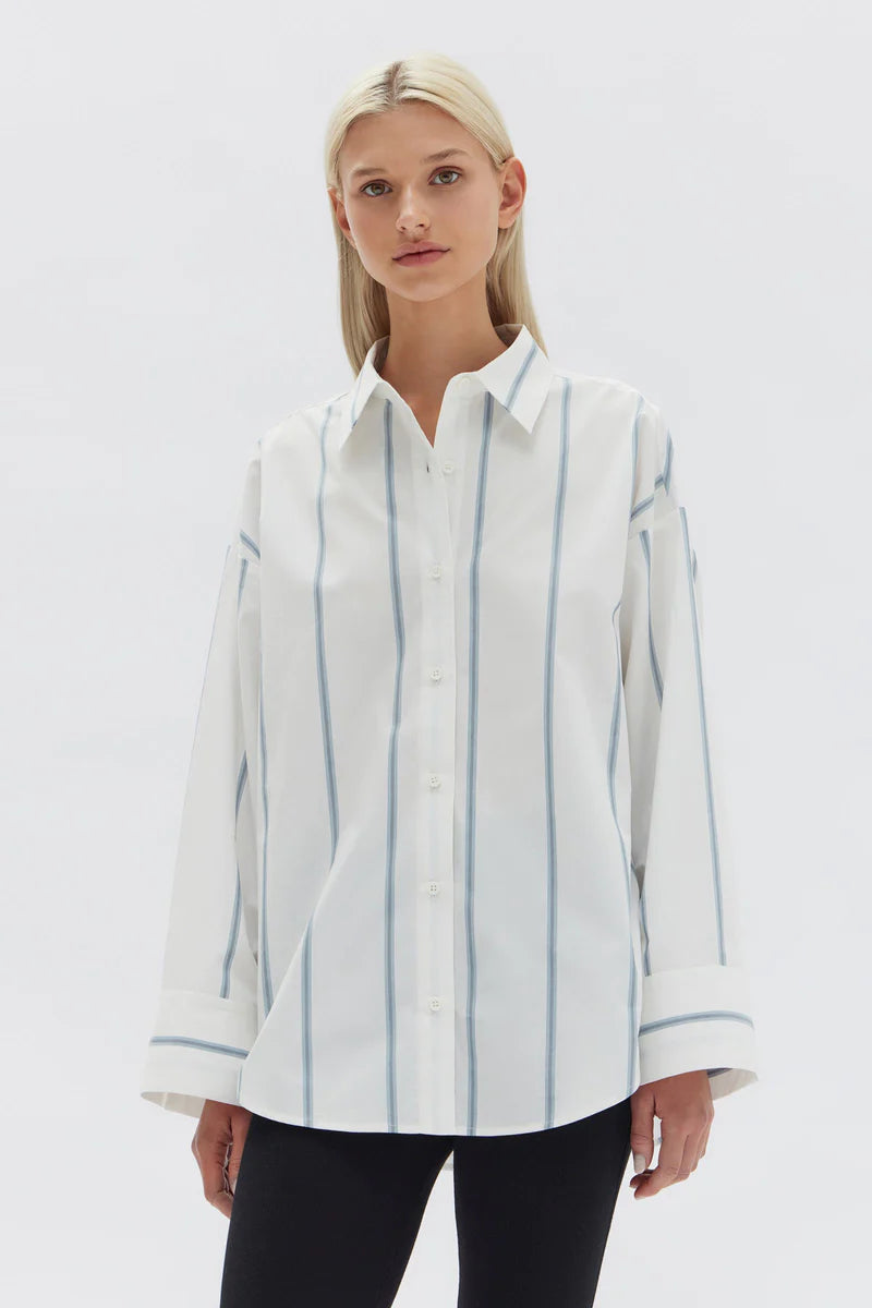 Tala Poplin Atlantic Shirt White/Stripe Spandex Blend Rayon Blend Denim Blend