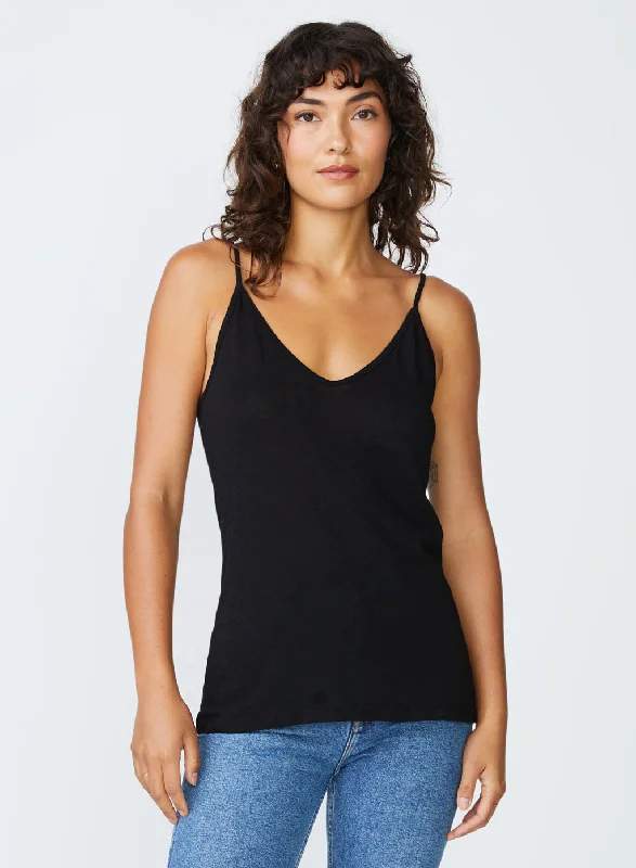 Supima Slub Jersey V-Neck Cami in Black Scoop Neck Jersey Top