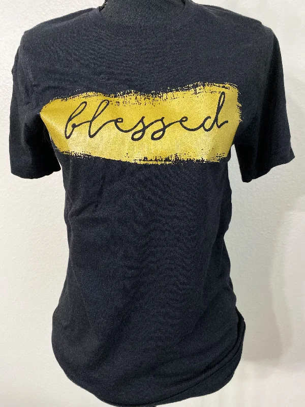 Blessed Black Heather Graphic Tee Anti-Pilling Machine Wash Handmade