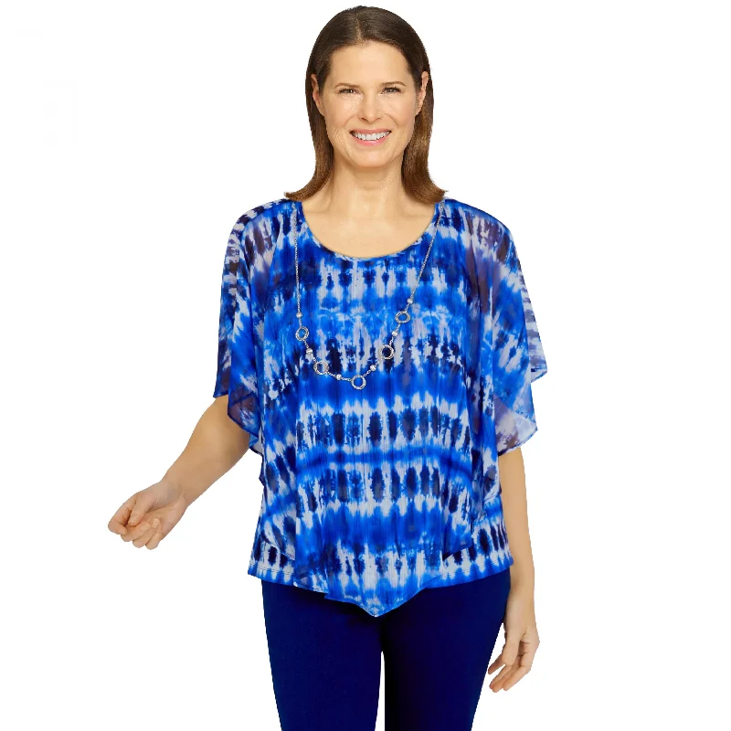 Boho Vibes Ikat Tie Dye Shirt With Necklace Satin Fabric Silk Fabric Chiffon Fabric