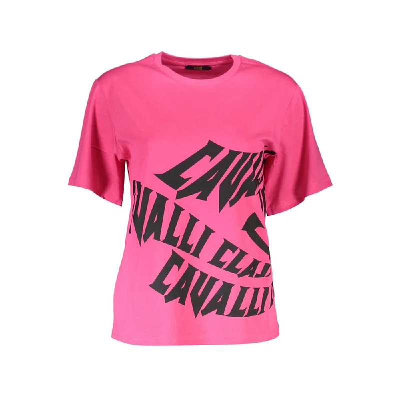 Cavalli Class Pink Cotton Women T-Shirt Nylon Fabric Polyester Fabric Spandex Fabric